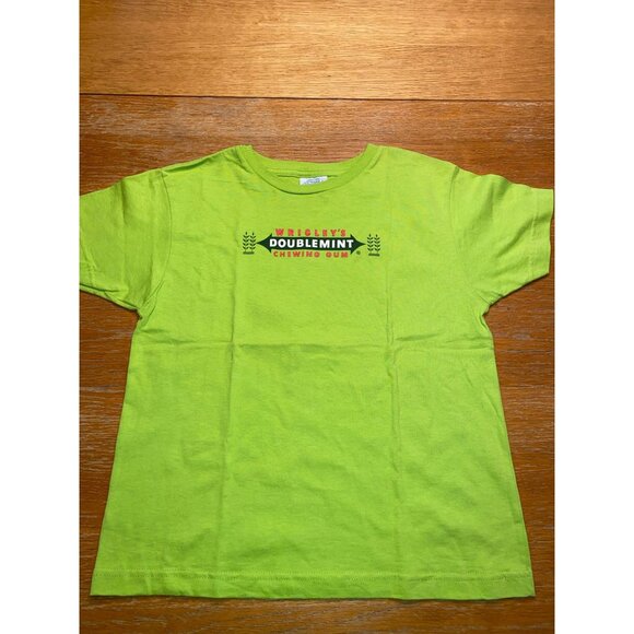 Wrigleys Doublemint Chewing Gum T-Shirt Youth Lime Green Cotton Short Sleeve - Picture 1 of 2